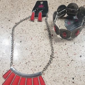 RED SILVER CHAIN & BRACELET